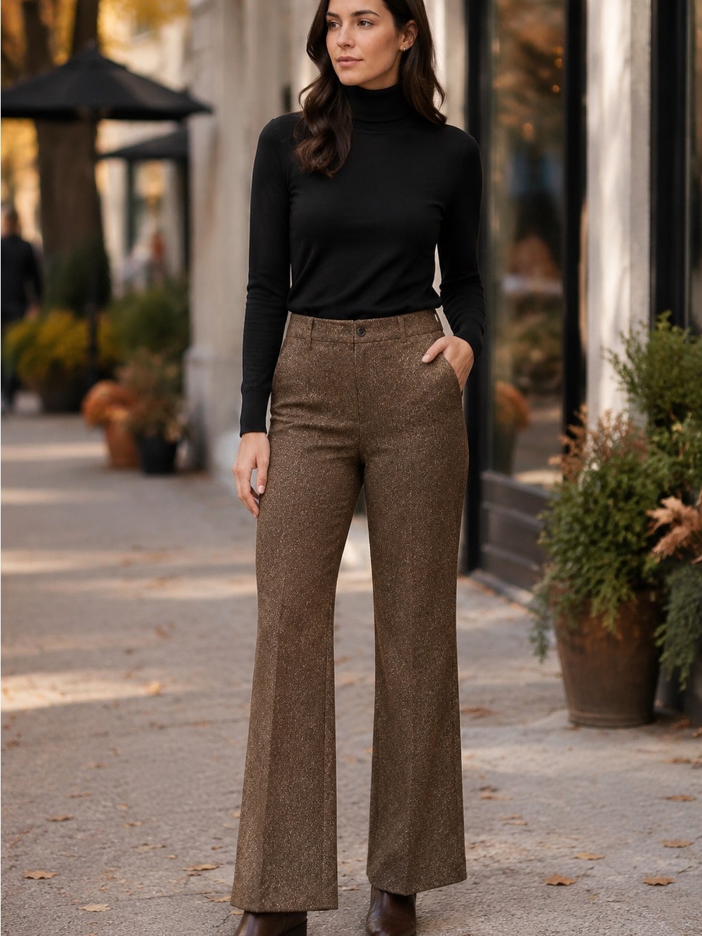 NWT GAP Brown Tweed Low-Rise Flare Trouser Pants Women’s Size 8 Academia Office